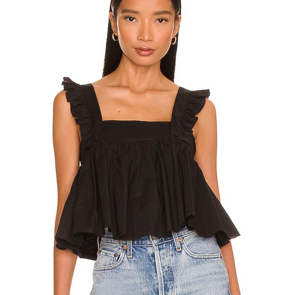 Selkie Tops - NWT Selkie The Caviar Ruffle Apron Top in Black